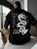 Men's black oversized graphic print cotton t-shirt, long sleeves, India origin