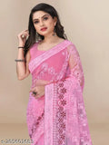Indian embroidered net saree with Banarasi silk blouse, single piece