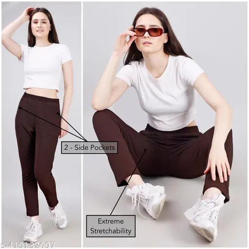 Textured net polycotton plus size women's track pants for activewear, gym, sleepwear, or nightwear. Features smart fit and 2 side pockets. India origin