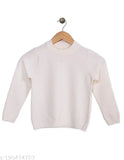 Off white acrylic unisex kids pullover sweaters, solid design with long sleeves and round neck, various sizes available