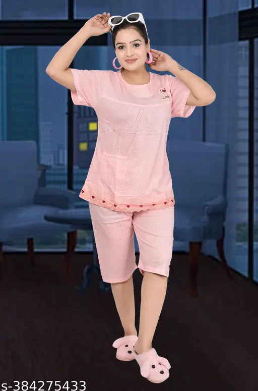 Imported cotton blend Capriset with net detail, versatile lounge wear from India