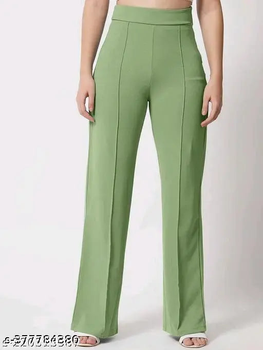 Women's high-waist pants in lime green color