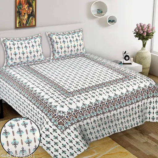 King Size Premium 100% Cotton Bedsheet in Jaipuri Print (2 Pillow Covers), stylish double bed linen for summer with simple maintenance, made in India
