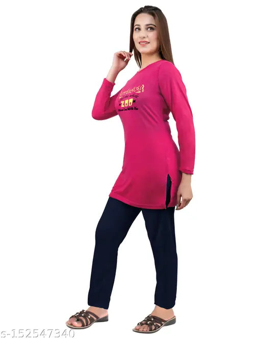 Printed cotton blend night suit for women, full sleeve with long length and varying sizes (M-XXXXL), Indian origin