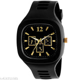 Black silicone analog watch with yellow hands for men's casual style