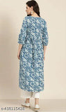 Printed Rayon Anarkali Kurti, three-quarter sleeve, Indian ethnic fashion, single size S (36in bust, 44in size length)