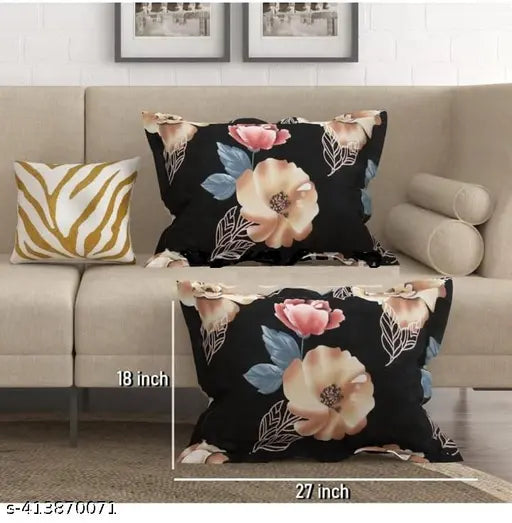 Black premium cotton fitted bedsheets, floral pattern, 180 TC supersoft, double bed size 72x78 inches + 10 inch drop, 2 king-size pillow covers included