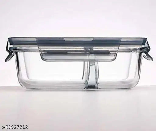 Rectangular Glass Storage Bowl Set with Clamp Plastic Multicolour Lid - 1000 ml Glass Utility Container (Clear)