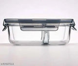 Rectangular Glass Storage Bowl Set with Clamp Plastic Multicolour Lid - 1000 ml Glass Utility Container (Clear)