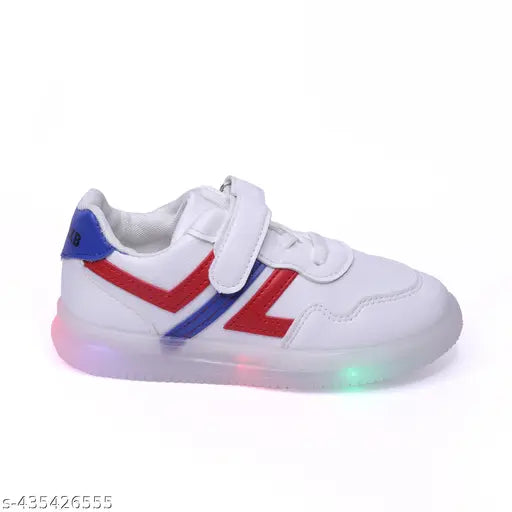 White and blue kids' unisex LED shoes with Velcro straps