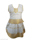 Cotton Kids Pavadai & Lehanga choli set in traditional Kerala Pattu style, sleeveless and solid-patterned, perfect for festivals and gatherings