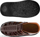 Brown leather casual sandals with holes on top, black insole