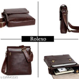 Dark brown synthetic leather Rolex men's travel slingbag with multiple pockets and adjustable strap