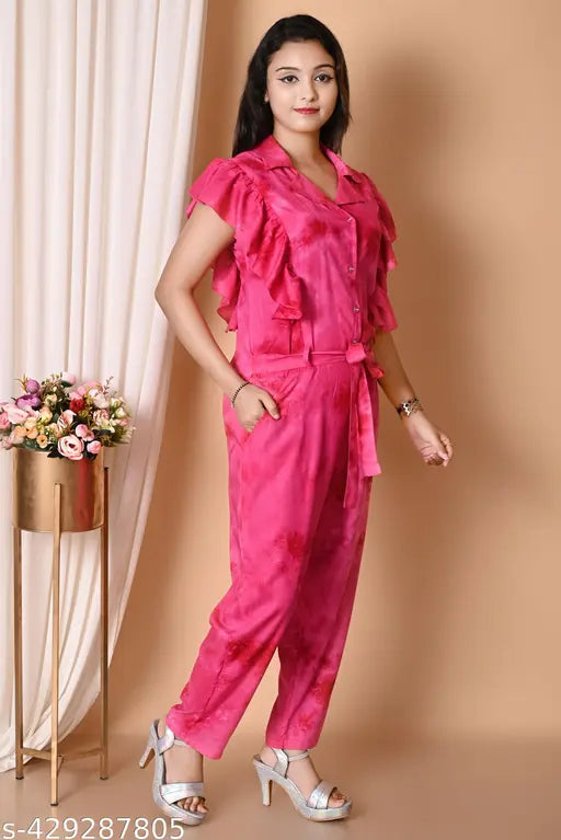 Cotton Cambric sleeveless ruffle jumpsuit for women, dyed/washed net pattern, trendy and elegant style, size S-XL (India origin)