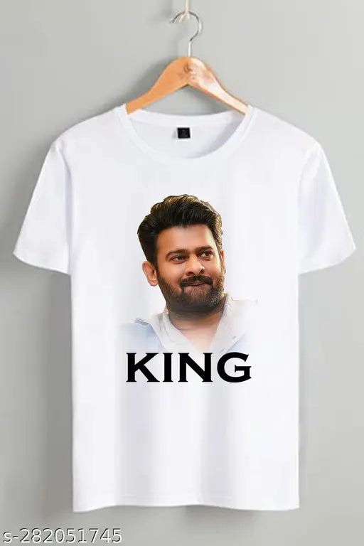 Printed net short-sleeved Prabhas King t-shirt, Indian fashion for men in multiple sizes