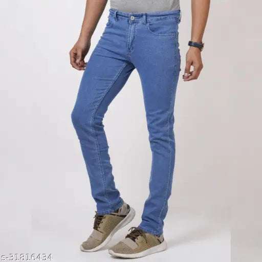 Denim men's jeans, solid pattern, trendy and comfortable fit for modern style (size 28/waist 30, length 40; size 30/waist 32, length 40; size 32/waist 32, length 40). Made in India