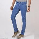 Trendy solid denim men's jeans (size 28, 30 or 32), comfortable fit from India