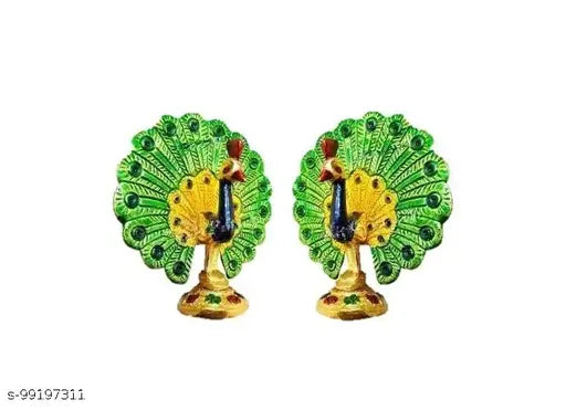 Metal peacock showpieces, pair, Indian decorative art