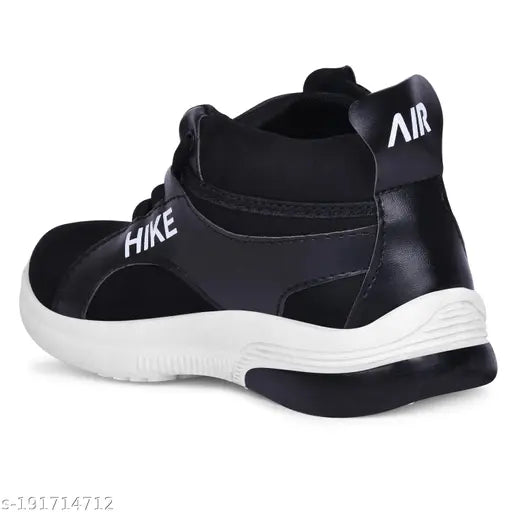 Black and white boys' sports shoe with Nike swoosh logo