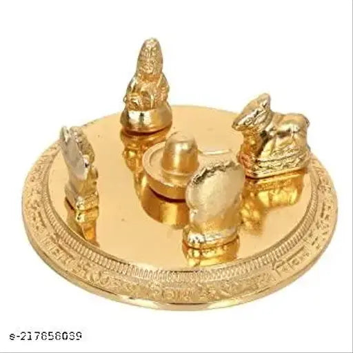 Golden Sai collection Metal Shiv Parivar: Shivling, Shri Kartik Ganesh, MATA Parvati, Nandi (9 cm x 9 cm). Indian spiritual statuettes