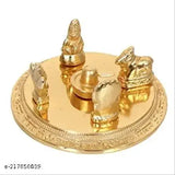 Golden Sai collection Metal Shiv Parivar: Shivling, Shri Kartik Ganesh, MATA Parvati, Nandi (9 cm x 9 cm). Indian spiritual statuettes