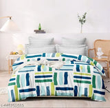 Glace cotton, superfine geometric elastic fitted bedsheet for double queen summer adult use, 2 pillow covers included, made in India