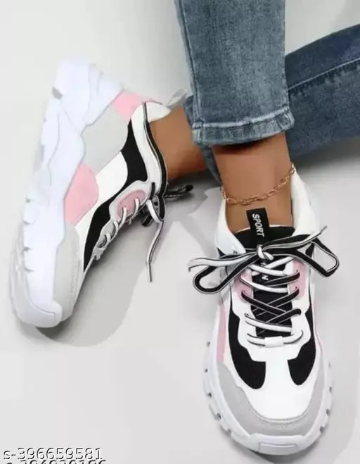 Multicolor synthetic women's and girls casual shoes, mesh sole & airmix material, lace-up fastening, perfect for running, sports, walking, made from stain-resistant fabric, origin: India (size: IND-4, 26 in; IND-5, 26.5 in; IND-6, 27 in; IND-8, 28 in)