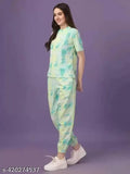 Multicolor tie-dye cotton blend nightgown set for women, unique design with 2 quantities (pyjama & t-shirt)