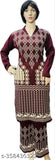 Maroon wool jacquard Kurti Palazzo set, printed net pattern on free size Indian clothing