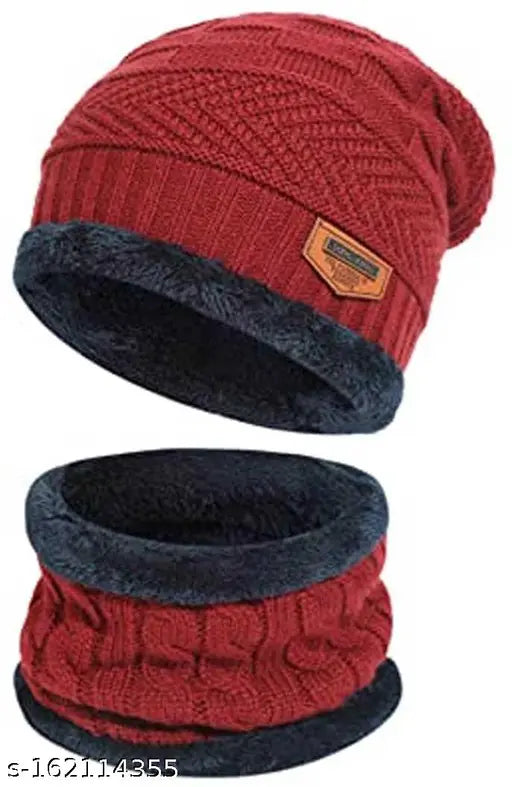 Red faux fur beanie, set of three - winter fashion accessory