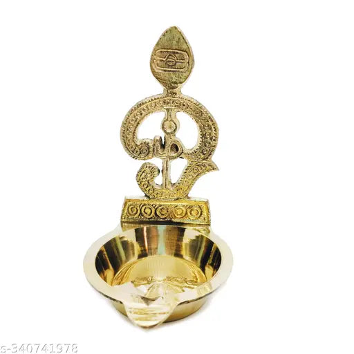 Brass Om Vel Diya, traditional Indian temple lamp, 4 inch height