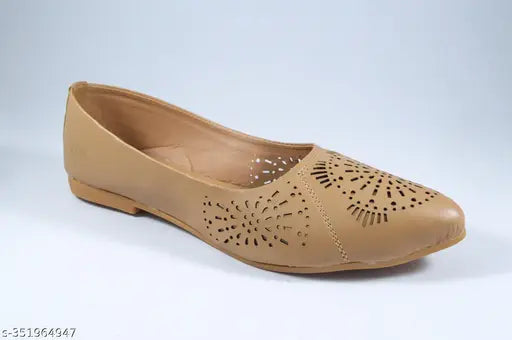 Trendy brown leather bellies ballerinas for women and girls - embellished, closed back, versatile design, long lasting style, soft sole, comfortable footwear