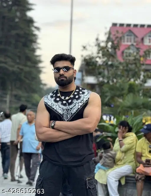 Trending sleeveless cotton t-shirt with Sandow Honey Singh desi Kalakaar print, 100% cotton, made in India