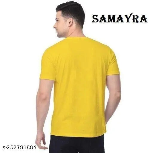 Polyester yellow short sleeves printed T-shirt, vibrant design for men's casual wear, available in sizes S-XXL