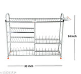 Stainless steel kitchen dish rack, 4-layer wall mount, plate & cutlery stand, 24x30 lower plate design