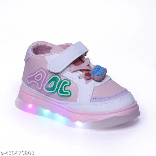 Pink kids' sneakers with LED lights, unisex design
