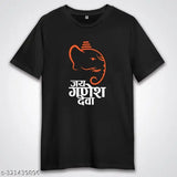 Black cotton round neck t-shirt, Shri Ganesh graphic printed, Ganpati Bappa Morya religious design, Ganesh Chaturthi special