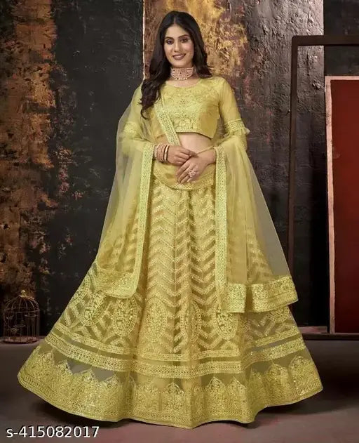 Embroidered net choli and dupatta set, chevron pattern on Indian Lehnega Choli Unstitched" (109 characters)