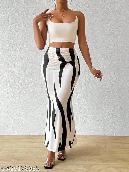 Women's printed net polyester skirt trendy fashion, size 28-34, waist 28in-38in, hip 32in-38in, length 38in