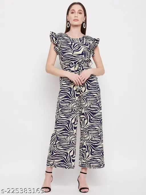 Red solid satin mini wrap jumpsuit with full bell sleeves, V-neck, and waist belt - Fashfun women's jumpsuit in printed net pattern for office or casual wear (India origin)