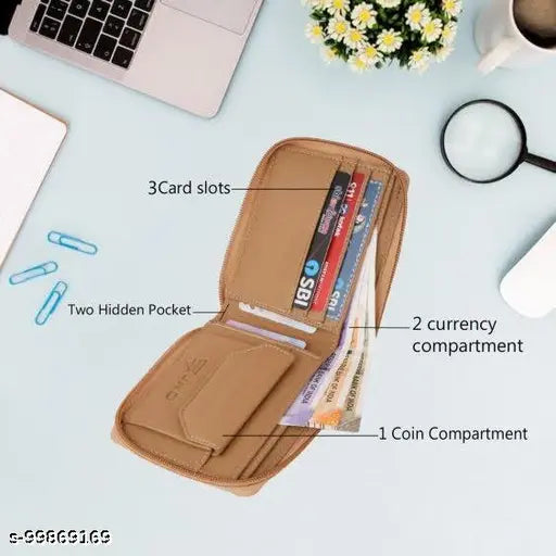 Faux leather classic zip wallet, solid-colored men's bi-fold design, perfect for daily use and practical gift