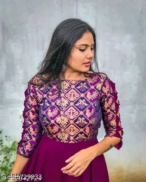 Long-sleeve jacquard moti gravun print top, Indian handloom fashion