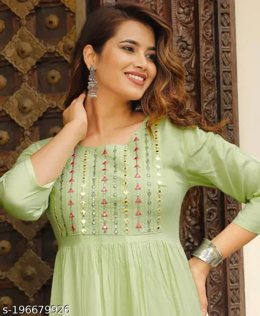 Embroidered rayon anarkali kurta in three-quarter sleeves, best quality for women's festivals and weddings. Indian-made, limited stock available