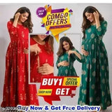 Multicolor rayon maternity feeding kurti with zip anarkali floral design dress, pack of 2 - ideal for nursing moms