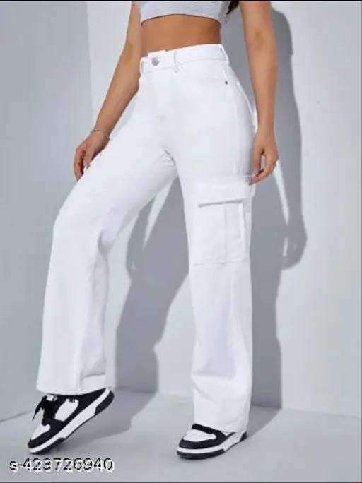 Women's solid white cotton lycra pants