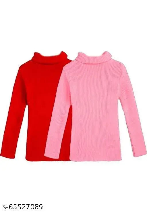 Pink and red wool high neck sweaters for kids (0-7 years), handmade KASHIKA sweaters on hanger