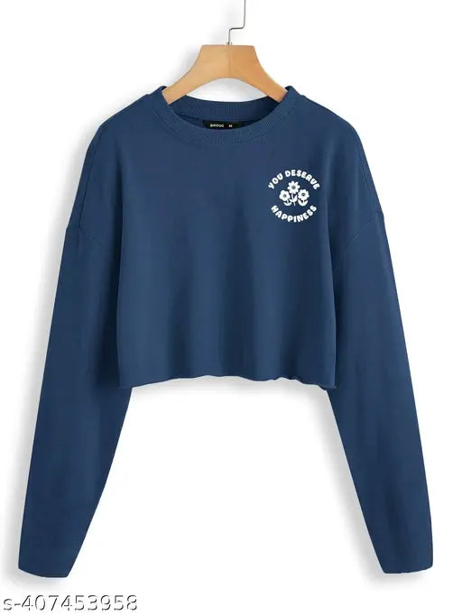 Solid cotton crop T-shirt with long sleeves, XS for bust size 34 inches and length 17 inches