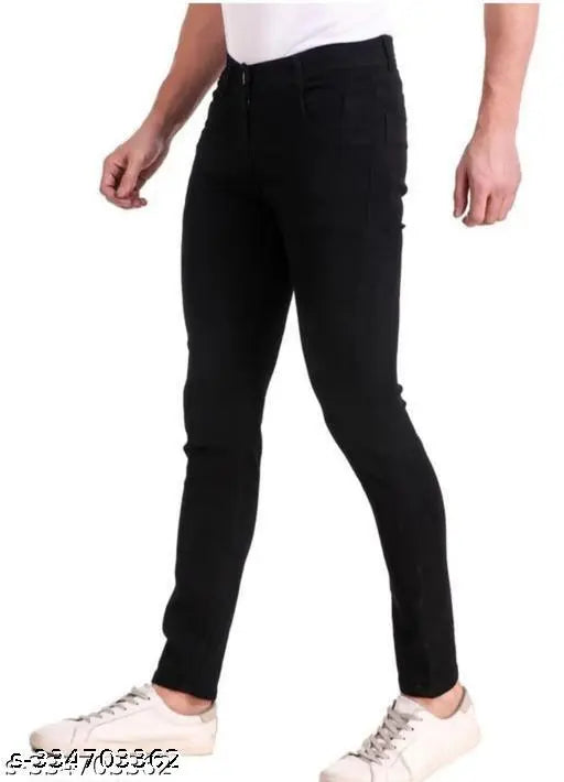 Black denim jeans for slim boys, mid-rise, five pockets, original India manufacturing. Size: 28 x 40 in
