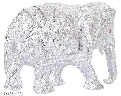 White metal elephant statue medium size, silver 1 pcs set for home/office table showpiece, Indian decorative figurine (10cm H x 14cm B x 6cm L)