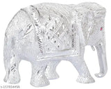 White metal elephant statue medium size, silver 1 pcs set for home/office table showpiece, Indian decorative figurine (10cm H x 14cm B x 6cm L)